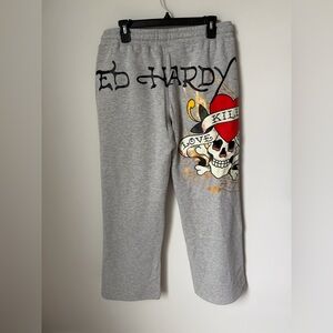 Ed Hardy Gray flare Y2K style Sweatpants